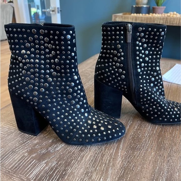 Vince Camuta Studded Black Suede Ankle Boots - Women's Fashion Boots - Picture 2 of 5